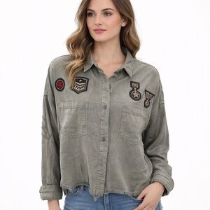 Vintage Havana Shirt Jacket Women Size S Military Patch‎ Distressed Utility